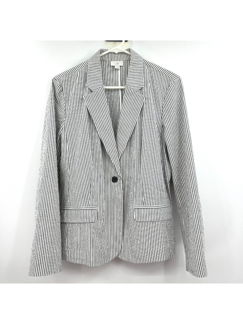 J.Jill Gray White Seersucker Striped One Button Cotton Blazer Women's Small